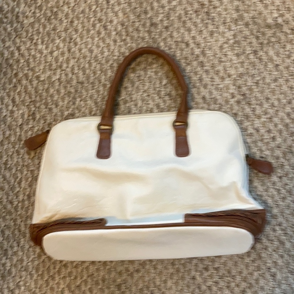 White with brown trim handbag